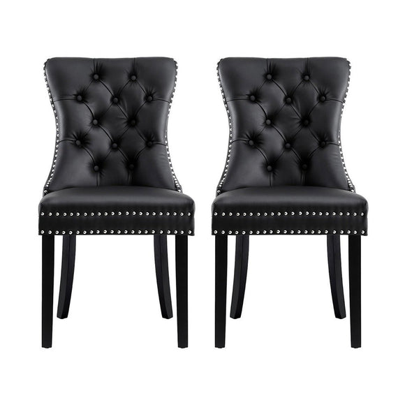 1 Set of 2 Artiss Dining Chairs Black Leather - RnR Galore