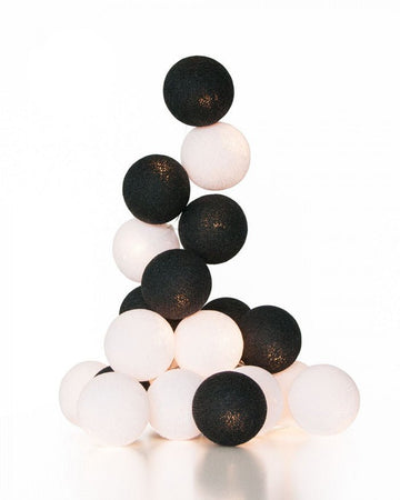 1 Set of 20 LED Black White 5cm Cotton Ball Battery Powered String Lights Xmas Gift Home Wedding Party Bedroom Decoration Outdoor Indoor Table Centrepiece - RnR Galore
