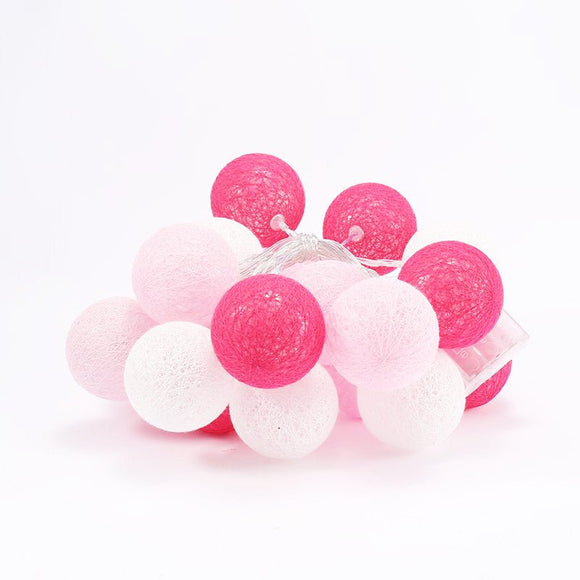 1 Set of 20 LED Pink 5cm Cotton Ball Battery Powered String Lights Christmas Gift Home Wedding Party Girl Bedroom Decoration Outdoor Indoor Table - RnR Galore