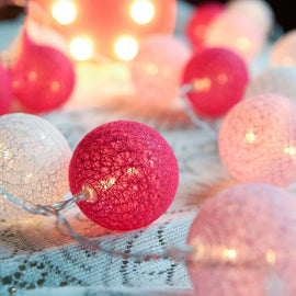 1 Set of 20 LED Pink 5cm Cotton Ball Battery Powered String Lights Christmas Gift Home Wedding Party Girl Bedroom Decoration Outdoor Indoor Table - RnR Galore