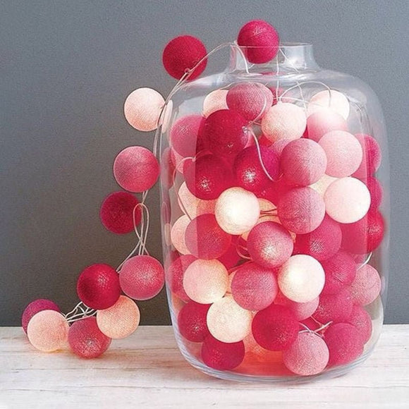 1 Set of 20 LED Pink 5cm Cotton Ball Battery Powered String Lights Christmas Gift Home Wedding Party Girl Bedroom Decoration Outdoor Indoor Table - RnR Galore