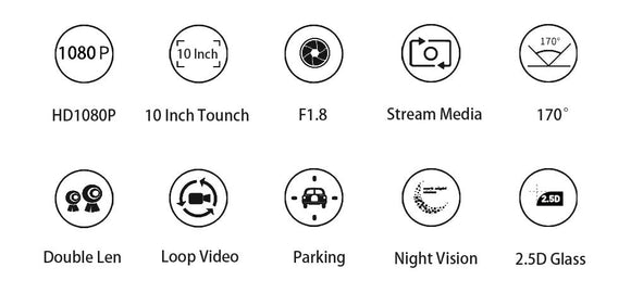10 - Inch Dual Lens Dash Cam Mirror - 1080P FHD Touch Screen Car DVR with Rear Camera, Night Vision & G - Sensor(black) - RnR Galore