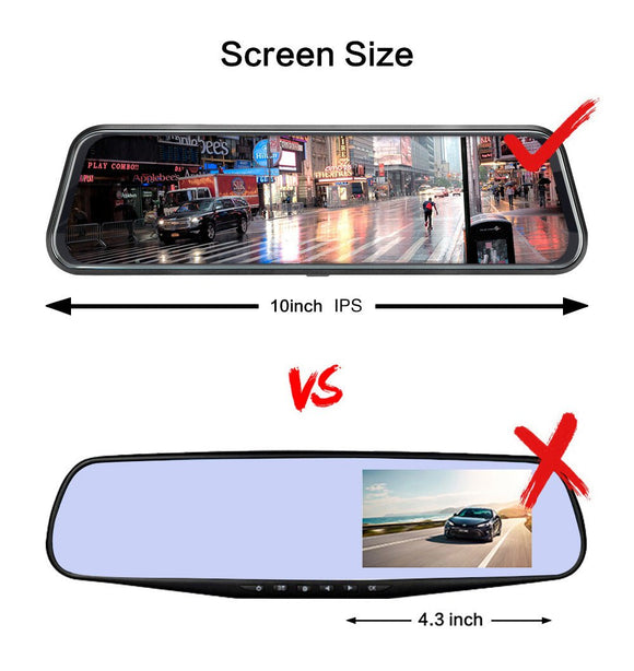 10 - Inch Dual Lens Dash Cam Mirror - 1080P FHD Touch Screen Car DVR with Rear Camera, Night Vision & G - Sensor(black) - RnR Galore