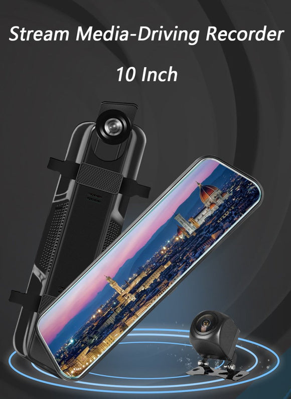 10 - Inch Dual Lens Dash Cam Mirror - 1080P FHD Touch Screen Car DVR with Rear Camera, Night Vision & G - Sensor(black) - RnR Galore
