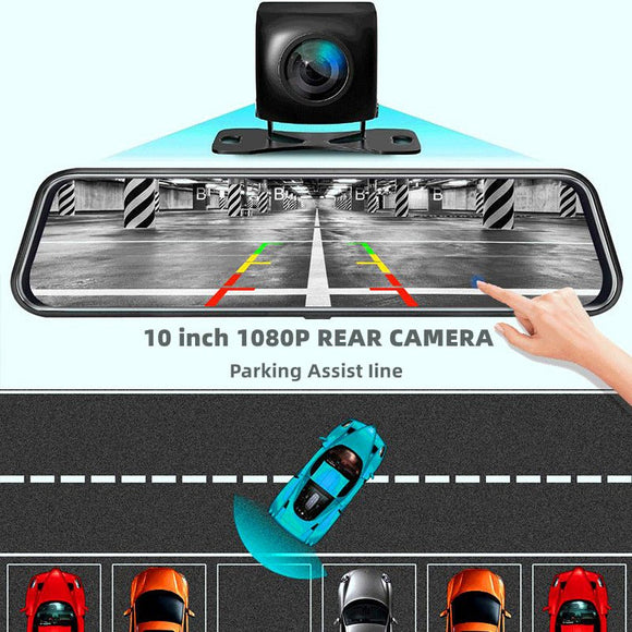 10 - Inch Dual Lens Dash Cam Mirror - 1080P FHD Touch Screen Car DVR with Rear Camera, Night Vision & G - Sensor(black) - RnR Galore
