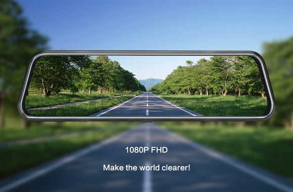 10 - Inch Dual Lens Dash Cam Mirror - 1080P FHD Touch Screen Car DVR with Rear Camera, Night Vision & G - Sensor(black) - RnR Galore