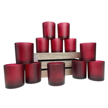 10 Pack Red Frosted Glass Votive Tealight Candle Holders Valentines Day Xmas Wedding Decor Glass Candlestick Party Decorations Bridal Baby Shower Event - RnR Galore