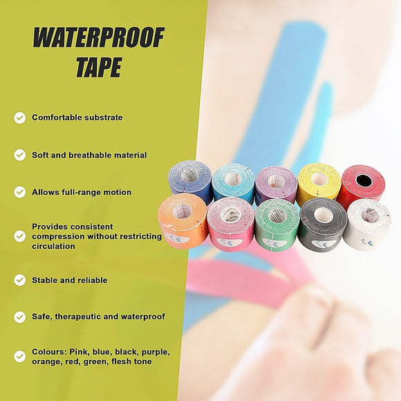 10 Rolls Muscle & Injury Kinesiology Sports Tape 5m x 5cm – Waterproof Support - RnR Galore