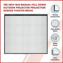 100 Inch 16:9 Manual Pull Down Outdoor Projector Projection Screen Theater Movie - RnR Galore