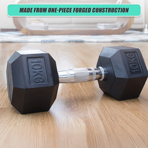10KG Commercial Rubber Hex Dumbbell Gym Weight - RnR Galore