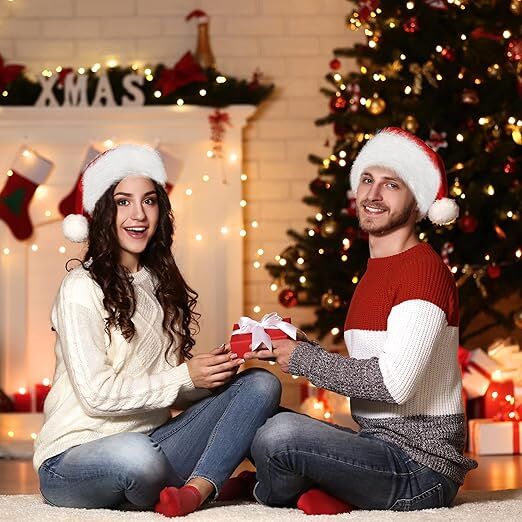 10Pack Christmas Santa Hats for Adults - Extra Thicken Velvet Santa Claus Hats for Women Men Fluffy Plush Xmas Hats Christmas Party Supplies New Year's Eve Party Hats for Adults Teenagers - RnR Galore