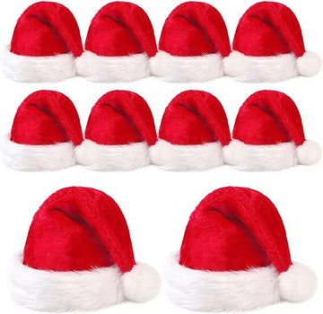 10Pack Christmas Santa Hats for Adults - Extra Thicken Velvet Santa Claus Hats for Women Men Fluffy Plush Xmas Hats Christmas Party Supplies New Year's Eve Party Hats for Adults Teenagers - RnR Galore