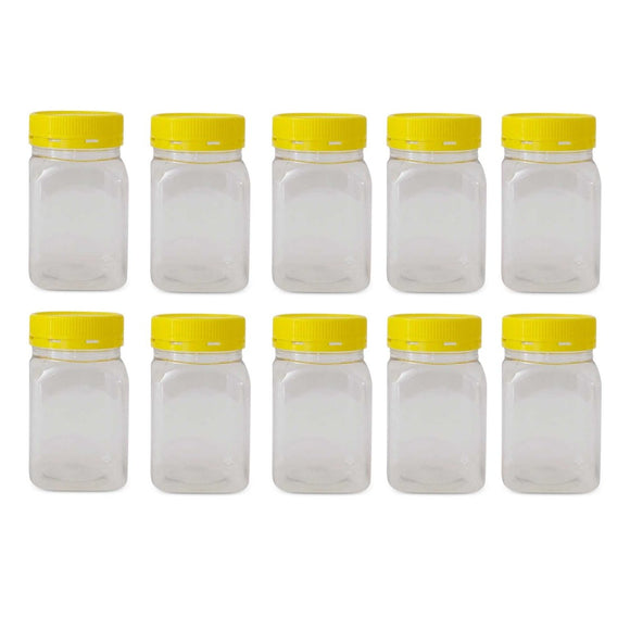 10x 500g Plastic Honey Jars + Lids - Square Clear Food Grade Packaging Containers - RnR Galore