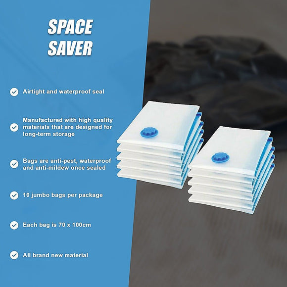 10X Jumbo Vacuum Storage Bags – Space Saver Seal Bags for Clothes, Bedding, Blankets & Travel Organisation - RnR Galore