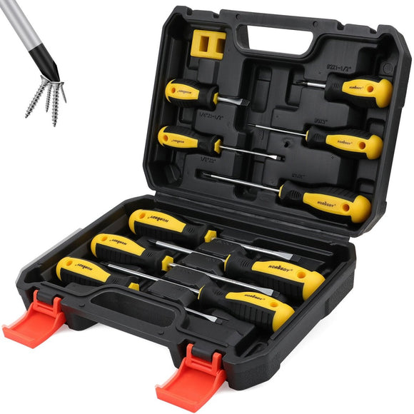 11 - Pieces Magnetic Screwdriver Set with Case Magnetizer Demagnetizer Flat Head - RnR Galore