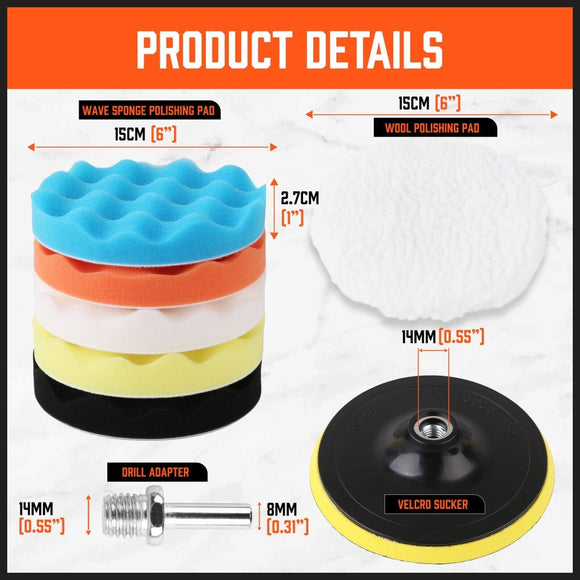 11Pcs 6" Buffing Waxing Polishing Pads Sponge Pad Set For Car Polisher Drill - RnR Galore