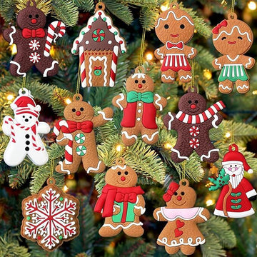 12pcs Christmas Ornaments Cute Snowman Xmas Tree Decorations Santa Claus Plastic Figurines Ornaments with Sugar Cookie House for Christmas Tree Hanging Party DIY Decor 3 Inch Tall - RnR Galore