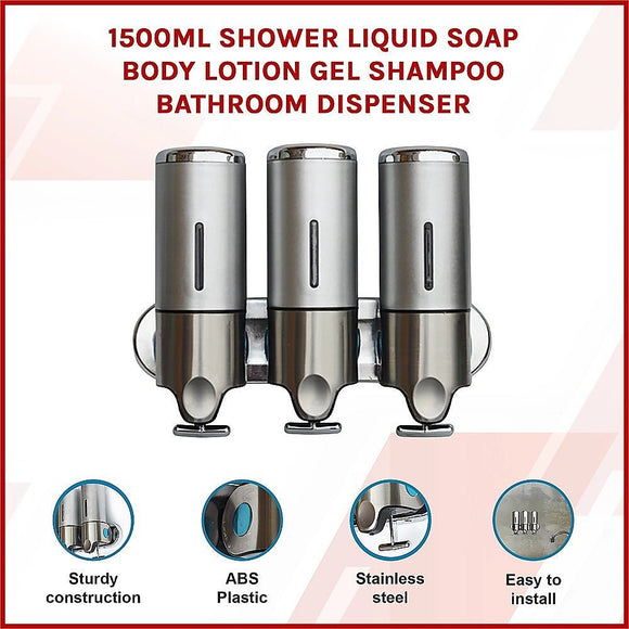 1500ml Shower Liquid Soap Body Lotion Gel Shampoo Bathroom Dispenser - RnR Galore