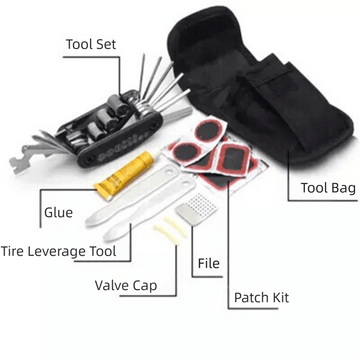 16 - in - 1 bicycle repair tool kit - multi - tool, tire patch, tire lever & file - RnR Galore