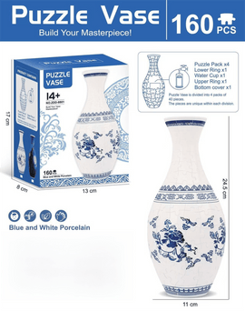 160 PCS Blue and White Porcelain 3D Puzzle Vase - DIY Interlocking Flower Vase Kit, Home Decorative and Toy Gift for Women - RnR Galore