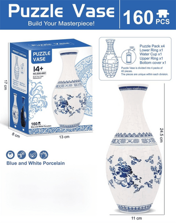 160 PCS Blue and White Porcelain 3D Puzzle Vase - DIY Interlocking Flower Vase Kit, Home Decorative and Toy Gift for Women - RnR Galore
