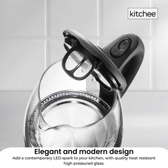 1.7L Electric Glass Kettle LED Blue Light 360 Automatic Cordless Water Boiling Jug - RnR Galore