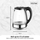 1.7L Electric Glass Kettle LED Blue Light 360 Automatic Cordless Water Boiling Jug - RnR Galore