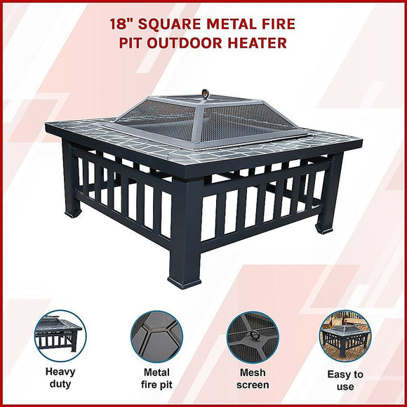 18" Square Metal Fire Pit Outdoor Heater - RnR Galore