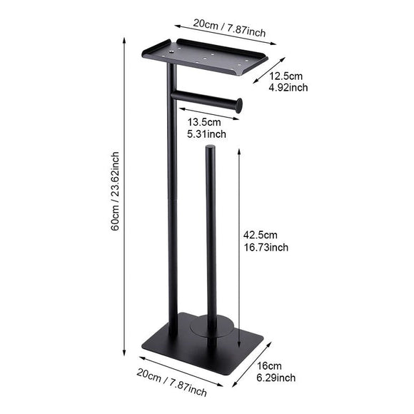 2 - in - 1 Freestanding Toilet Paper Holder - Thick Carbon Steel with Matte Black Finish, Storage Top and 2 * Paper Roll Holder - RnR Galore