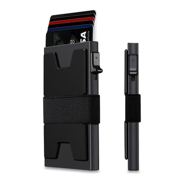 2 - Pack Black Metal Thin Slim Men Women Pop Up Wallet (10.1 x 6.9 x 1.7 cm) - RFID Anti - theft Card Holder with box - RnR Galore