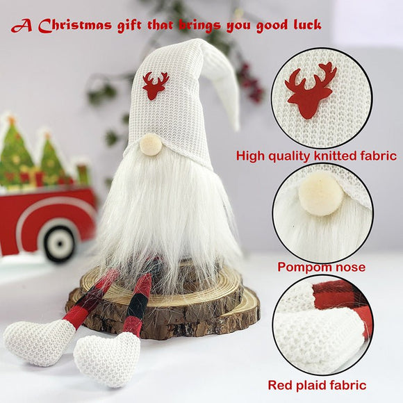 2 - Pack Christmas Gnome Decorations - Red & White Long Leg Faceless Santa Elf Plush Ornaments - RnR Galore