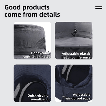 2 - Pack Dark Blue Men's Adjustable Sun Protection Hat - Wide Brim, Deep Crown, Quick Dry Breathable Sun Cap with Neck Flap for Hiking & Outdoors - RnR Galore