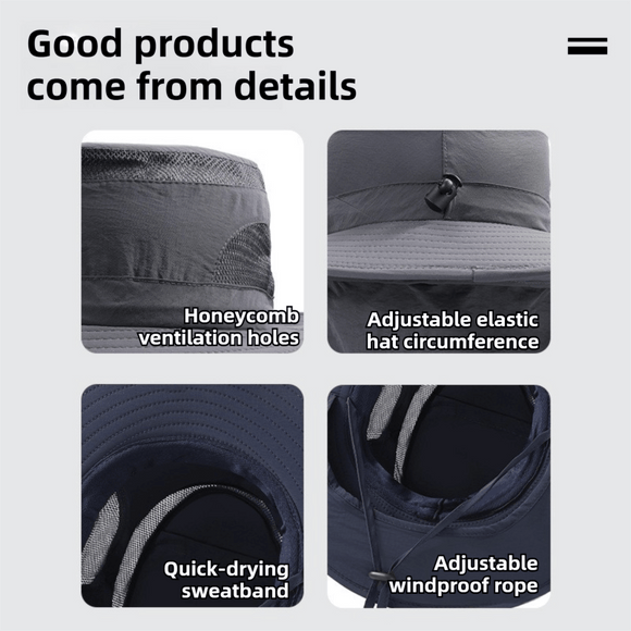 2 - Pack Dark Blue Men's Adjustable Sun Protection Hat - Wide Brim, Deep Crown, Quick Dry Breathable Sun Cap with Neck Flap for Hiking & Outdoors - RnR Galore