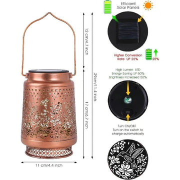 2 - Pack Decorative Solar Hummingbird Lantern(11x11x17CM) - Waterproof Hanging Iron Art Outdoor Projection Light for Garden and Patio (Up to 12 Hrs Illumination) - RnR Galore
