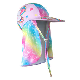 2 - Pack Girls' Sun Protection Swim Cap Set - Cute Cartoon Rainbow Horse Pattern, Quick Dry Nylon Swimming & Wading Hat - RnR Galore