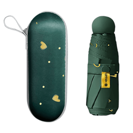 2 - Pack Green Ultra - Compact 5 - Fold Waterproof All - Weather Umbrella for Women - Heart Pattern, Black Glue UV Protection, 8 - Rib Frame, Portable Capsule Parasol - RnR Galore