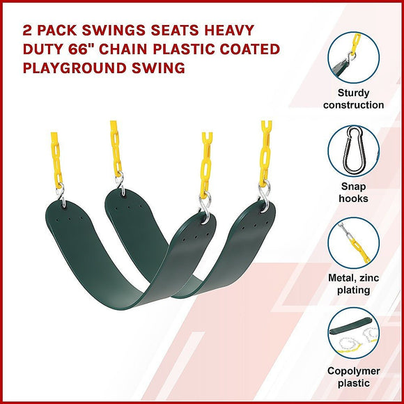 2 Pack Heavy Duty Playground Swing Seats with 66 Inch Plastic Coated Chains for Outdoor Backyard Play - RnR Galore