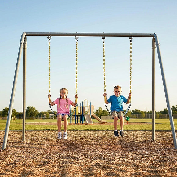 2 Pack Heavy Duty Playground Swing Seats with 66 Inch Plastic Coated Chains for Outdoor Backyard Play - RnR Galore