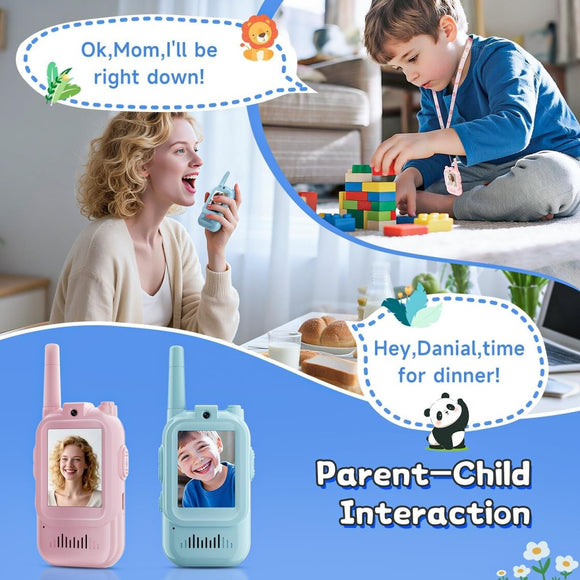 2 - Pack Mini Wireless Video Intercom Set for Children(Blue) - Educational and Interactive Walkie Talkie Toy for Playtime