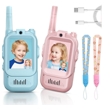 2 - Pack Mini Wireless Video Intercom Set for Children(Blue & Pink) - Educational and Interactive Dual - Frequency Walkie Talkie Toy for Playtime - RnR Galore