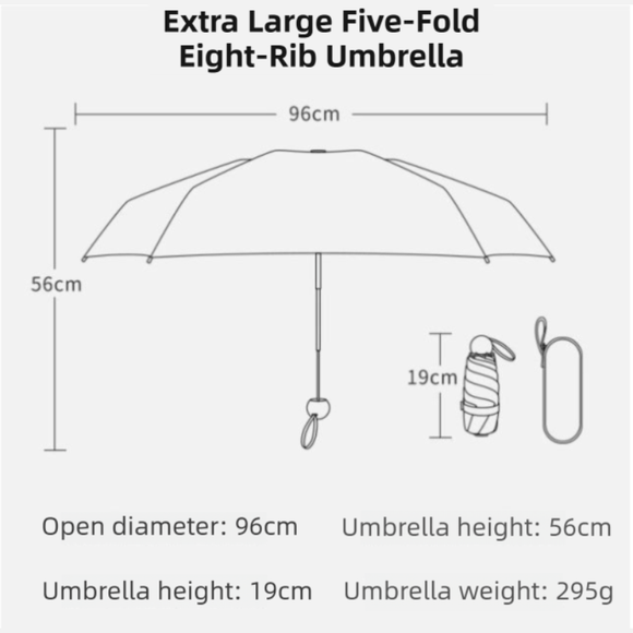 2 - Pack Pink Ultra - Compact 5 - Fold Waterproof All - Weather Umbrella for Women - Heart Pattern, Black Glue UV Protection, 8 - Rib Frame, Portable Capsule Parasol - RnR Galore