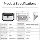 2 - Pack Solar Motion Sensor Wall Light(178 - Bead LED) - 3 Lighting Modes, IP64 Waterproof, Three - Sided Wide - Angle Lighting for Outdoor Security and Garden Lighting - RnR Galore