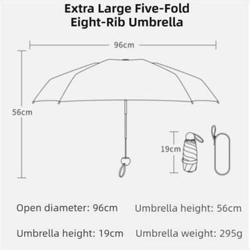 2 - Pack White Ultra - Compact 5 - Fold Waterproof All - Weather Umbrella for Women - Heart Pattern, Black Glue UV Protection, 8 - Rib Frame, Portable Capsule Parasol - RnR Galore