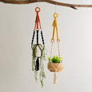2 pcs Handwoven Plant Hanger - Cotton Rope Hanging Planter with Wooden Rings - RnR Galore