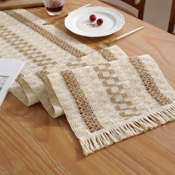 2 - PCS Hexagon Bohemian Woven Table Runner with Tassels - Rustic Farmhouse Decor for Dining & Coffee Tables - RnR Galore
