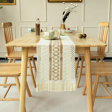 2 - PCS Hexagon Bohemian Woven Table Runner with Tassels - Rustic Farmhouse Decor for Dining & Coffee Tables - RnR Galore