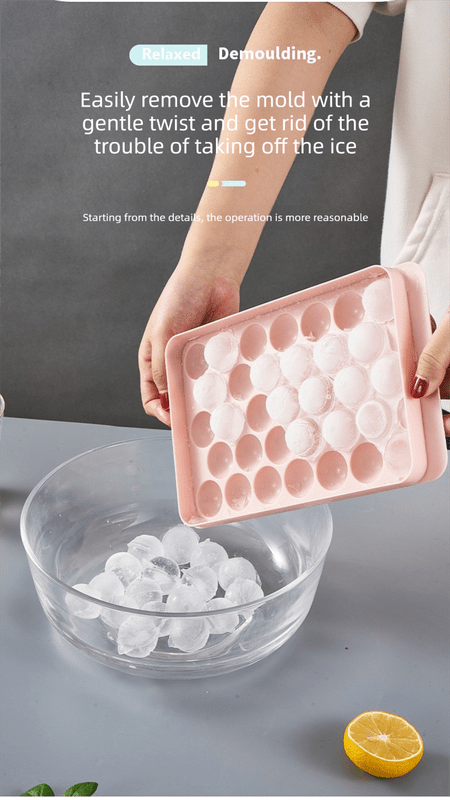 2 PCS Round Ice Cube Trays with Lids 14 Cavity Sphere Ice Ball Maker Mould Stackable Hard Plastic Easy Release for Whiskey Cocktails Blue - RnR Galore