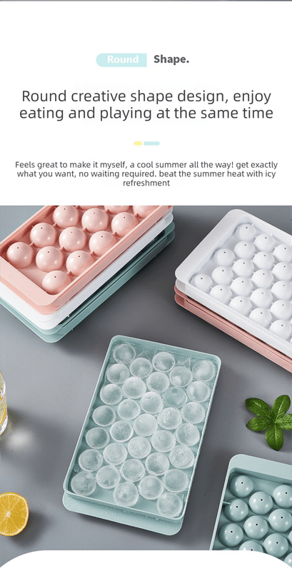 2 PCS Round Ice Cube Trays with Lids 14 Cavity Sphere Ice Ball Maker Mould Stackable Hard Plastic Easy Release for Whiskey Cocktails Blue - RnR Galore