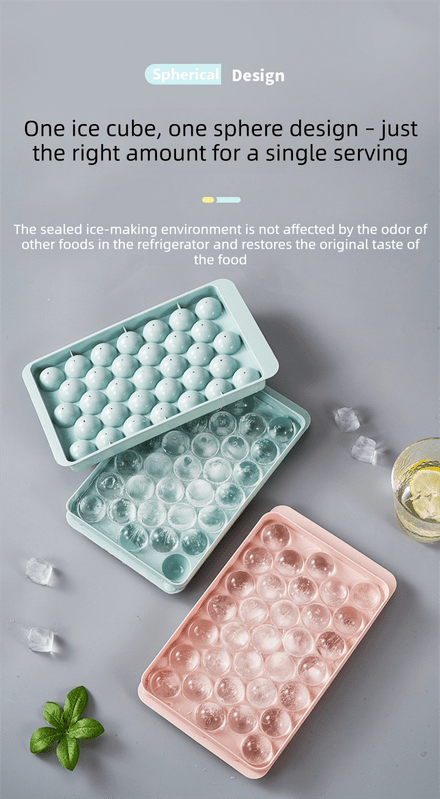 2 PCS Round Ice Cube Trays with Lids 14 Cavity Sphere Ice Ball Maker Mould Stackable Hard Plastic Easy Release for Whiskey Cocktails Blue - RnR Galore
