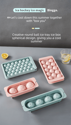 2 PCS Round Ice Cube Trays with Lids 33 Cavity Sphere Ice Ball Maker Mould Stackable Hard Plastic Easy Release for Cocktails Whiskey Blue - RnR Galore